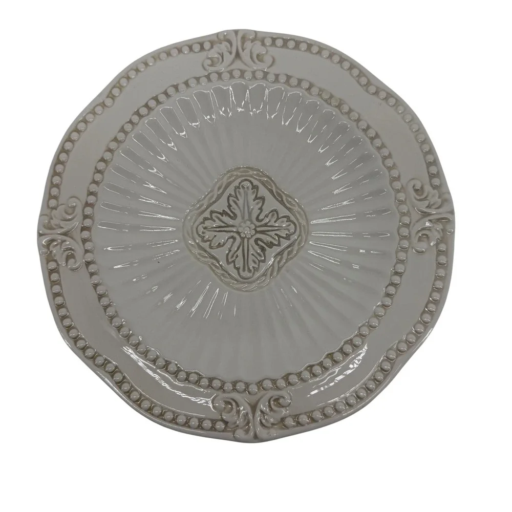 American Atelier Bianca Baroque Cream Salad Plate bossed‎ Stoneware NEW